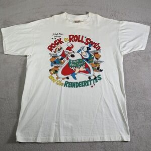 Vintage Rock N Roll Santa Shirt Mens XL White Signal Christmas Reindeerettes Tee